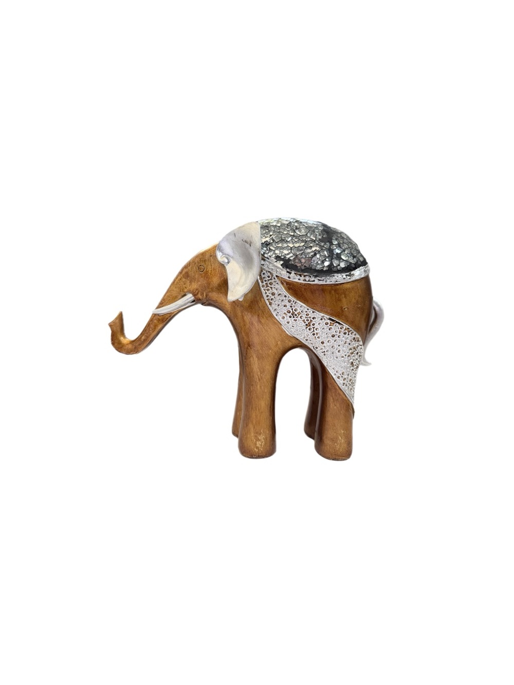 Vintage Mosaic Mirrored Gold Painted Resin Elephant Statue Figurine